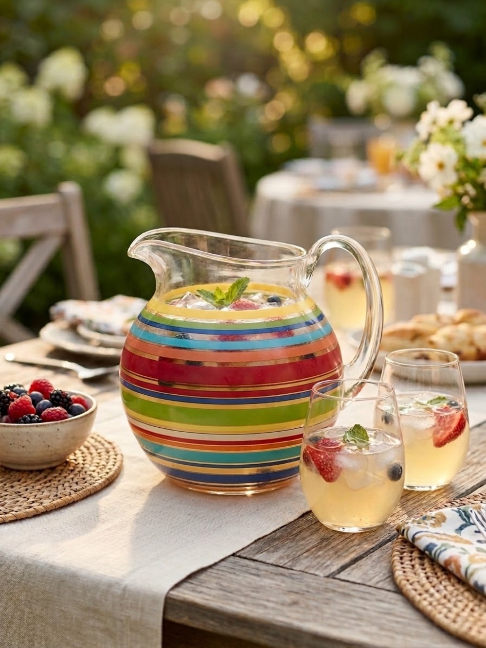 Pottery Barn Rainbow Striped Acrylic Pitcher